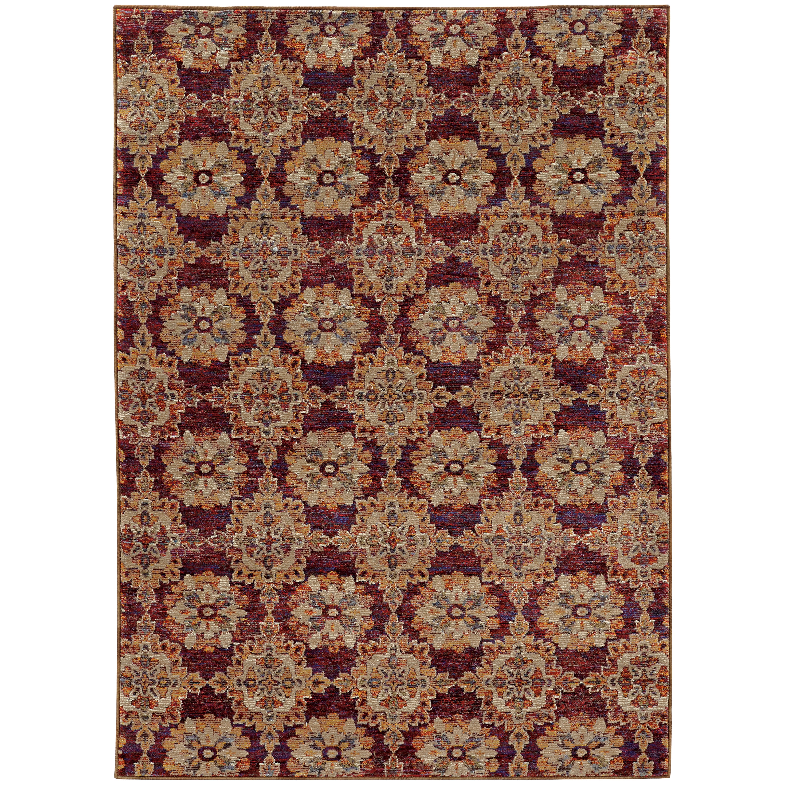 Andorra 6883A Red/Gold Area Rug, red gold modern traditional area rug with vintage-style pattern and luxurious soft pile.