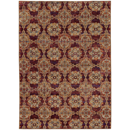 Andorra 6883A Red/Gold Area Rug, red gold modern traditional area rug with vintage-style pattern and luxurious soft pile.