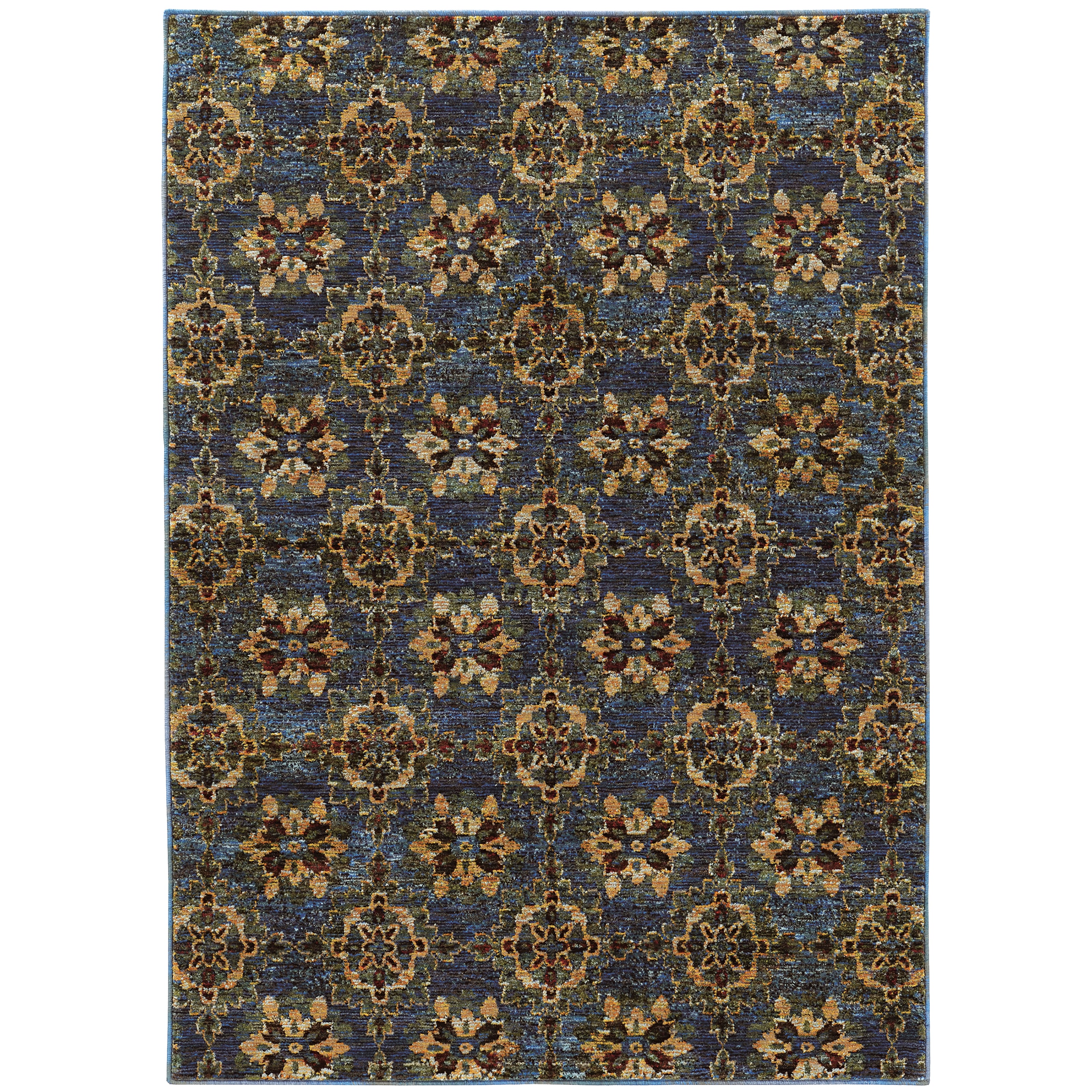 Andorra 6883C Blue/Gold Area Rug, blue gold modern traditional area rug with vintage-inspired design and dense soft pile.