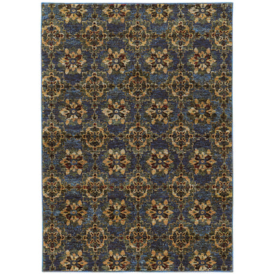 Andorra 6883C Blue/Gold Area Rug, blue gold modern traditional area rug with vintage-inspired design and dense soft pile.
