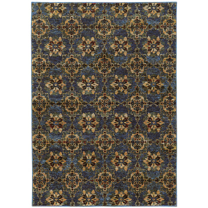 Andorra 6883C Blue/Gold Area Rug, blue gold modern traditional area rug with vintage-inspired design and dense soft pile.