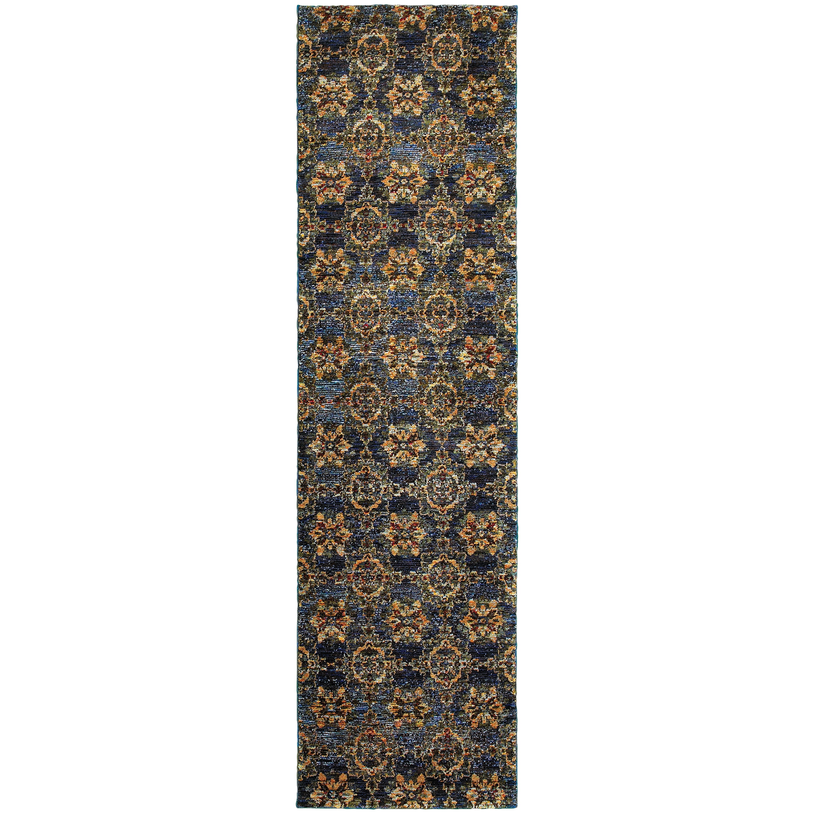 Andorra 6883C Blue/Gold Area Rug, blue gold modern traditional area rug with vintage-inspired design and dense soft pile.