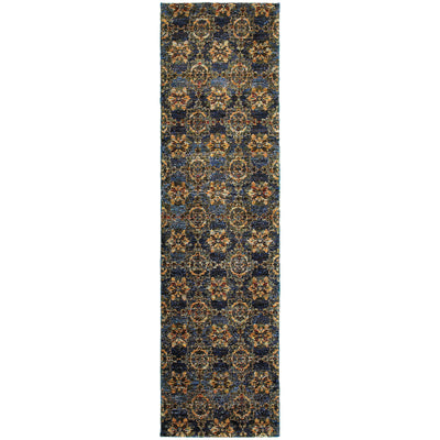 Andorra 6883C Blue/Gold Area Rug, blue gold modern traditional area rug with vintage-inspired design and dense soft pile.