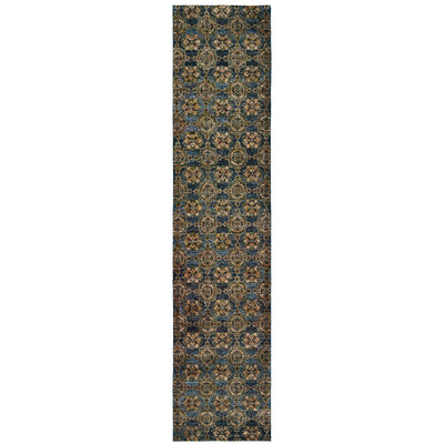 Andorra 6883C Blue/Gold Area Rug, blue gold modern traditional area rug with vintage-inspired design and dense soft pile.