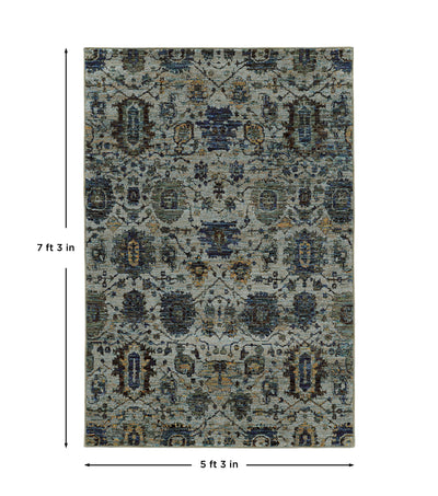 Andorra 7120A Blue/Navy Area Rug, blue navy modern traditional area rug with vintage-inspired pattern and soft dense pile.