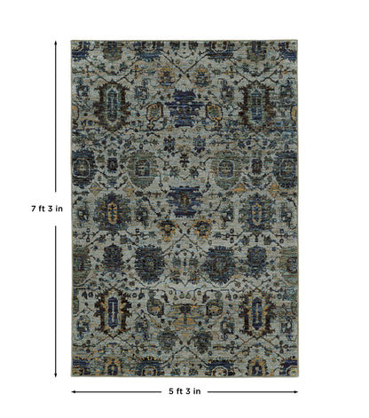 Andorra 7120A Blue/Navy Area Rug, blue navy modern traditional area rug with vintage-inspired pattern and soft dense pile.