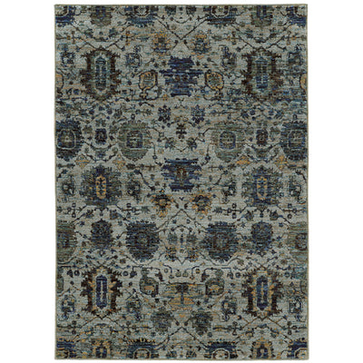 Andorra 7120A Blue/Navy Area Rug, blue navy modern traditional area rug with vintage-inspired pattern and soft dense pile.