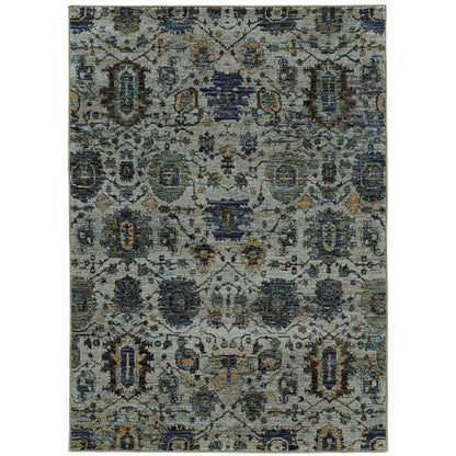 Andorra 7120A Blue/Navy Area Rug, blue navy modern traditional area rug with vintage-inspired pattern and soft dense pile.