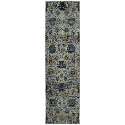 Andorra 7120A Blue/Navy Area Rug, blue navy modern traditional area rug with vintage-inspired pattern and soft dense pile.