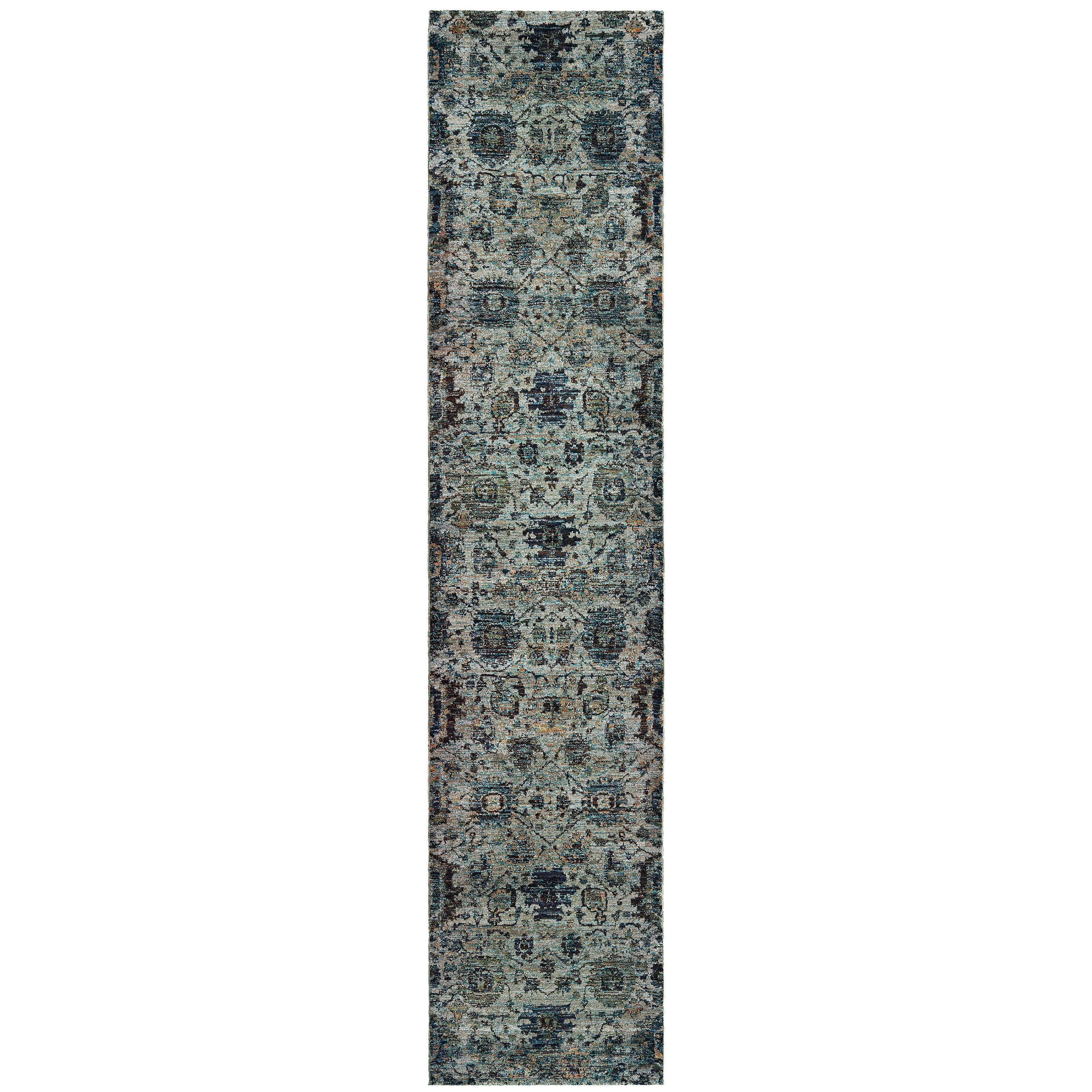 Andorra 7120A Blue/Navy Area Rug, blue navy modern traditional area rug with vintage-inspired pattern and soft dense pile.
