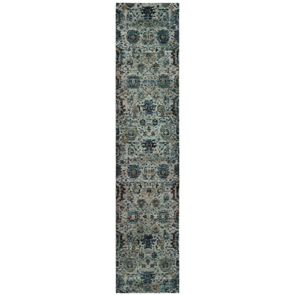 Andorra 7120A Blue/Navy Area Rug, blue navy modern traditional area rug with vintage-inspired pattern and soft dense pile.