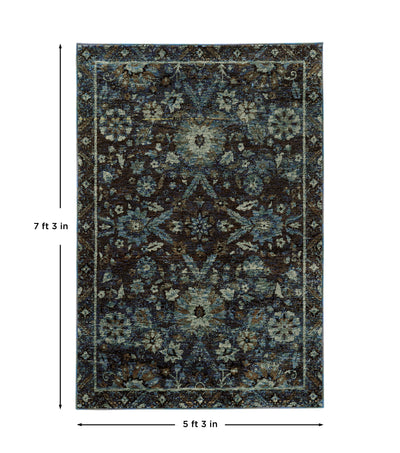 Andorra 7124A Navy/Blue Area Rug, navy blue modern traditional area rug with rich vintage-inspired design and plush pile.