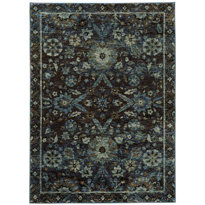 Andorra 7124A Navy/Blue Area Rug, navy blue modern traditional area rug with rich vintage-inspired design and plush pile.