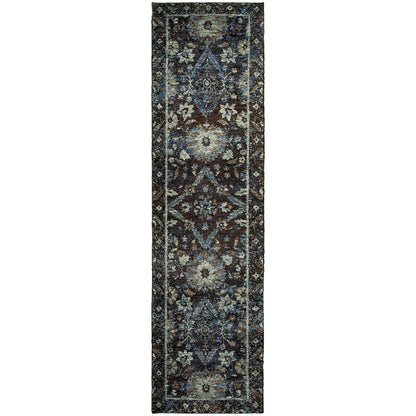 Andorra 7124A Navy/Blue Area Rug, navy blue modern traditional area rug with rich vintage-inspired design and plush pile.