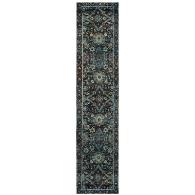 Andorra 7124A Navy/Blue Area Rug, navy blue modern traditional area rug with rich vintage-inspired design and plush pile.