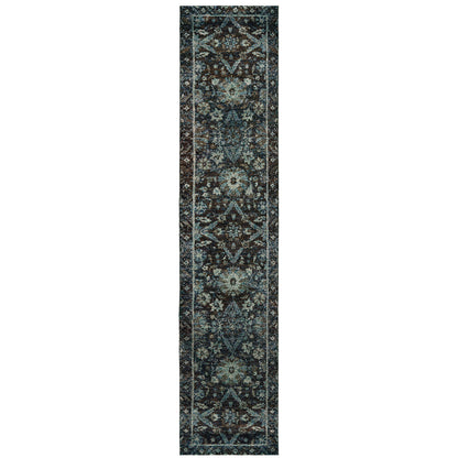 Andorra 7124A Navy/Blue Area Rug, navy blue modern traditional area rug with rich vintage-inspired design and plush pile.