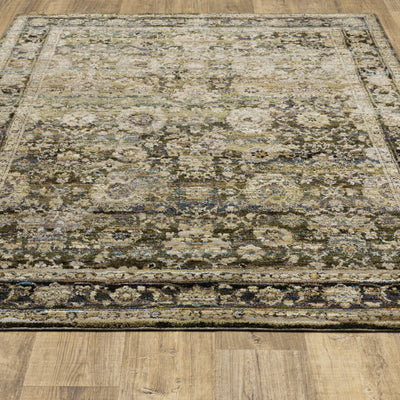 Andorra 7125C Green/Brown Area Rug, green, brown modern traditional area rug with earthy vintage-inspired pattern and dense pile.