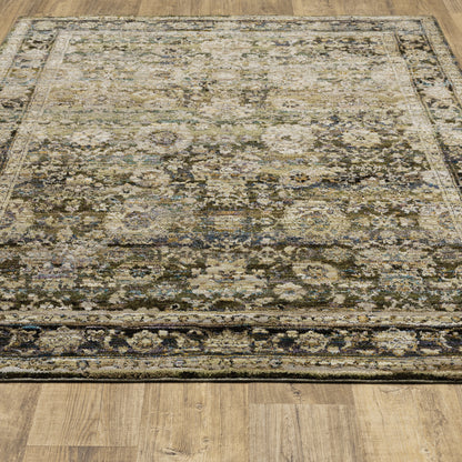 Andorra 7125C Green/Brown Area Rug, green, brown modern traditional area rug with earthy vintage-inspired pattern and dense pile.