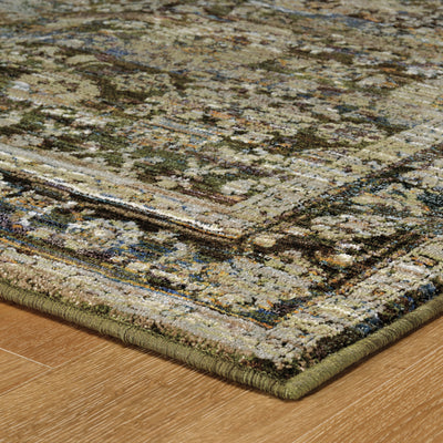 Andorra 7125C Green/Brown Area Rug, green, brown modern traditional area rug with earthy vintage-inspired pattern and dense pile.