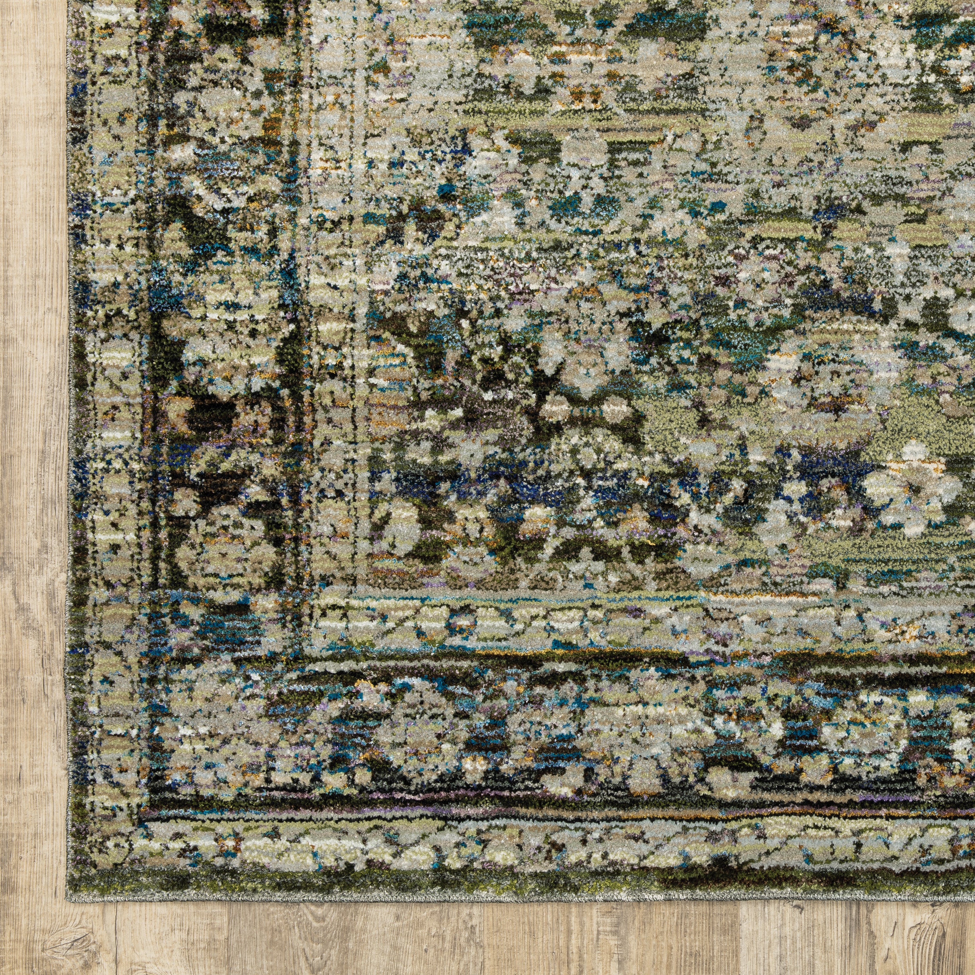 Andorra 7125C Green/Brown Area Rug, green, brown modern traditional area rug with earthy vintage-inspired pattern and dense pile.