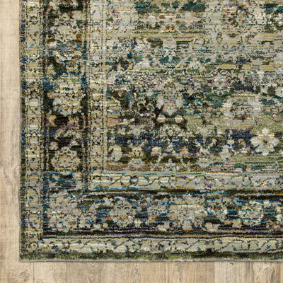 Andorra 7125C Green/Brown Area Rug, green, brown modern traditional area rug with earthy vintage-inspired pattern and dense pile.