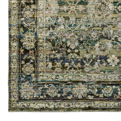 Andorra 7125C Green/Brown Area Rug, green, brown modern traditional area rug with earthy vintage-inspired pattern and dense pile.