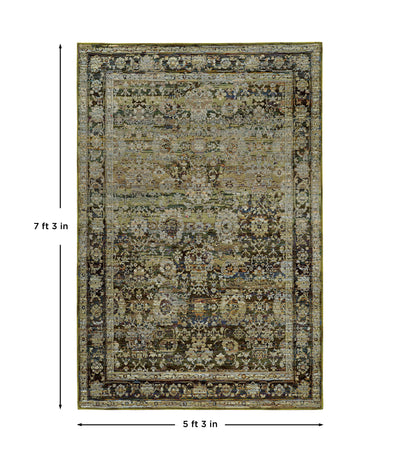 Andorra 7125C Green/Brown Area Rug, green, brown modern traditional area rug with earthy vintage-inspired pattern and dense pile.