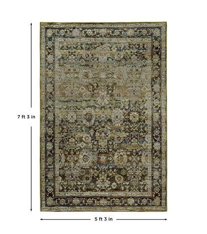 Andorra 7125C Green/Brown Area Rug, green, brown modern traditional area rug with earthy vintage-inspired pattern and dense pile.