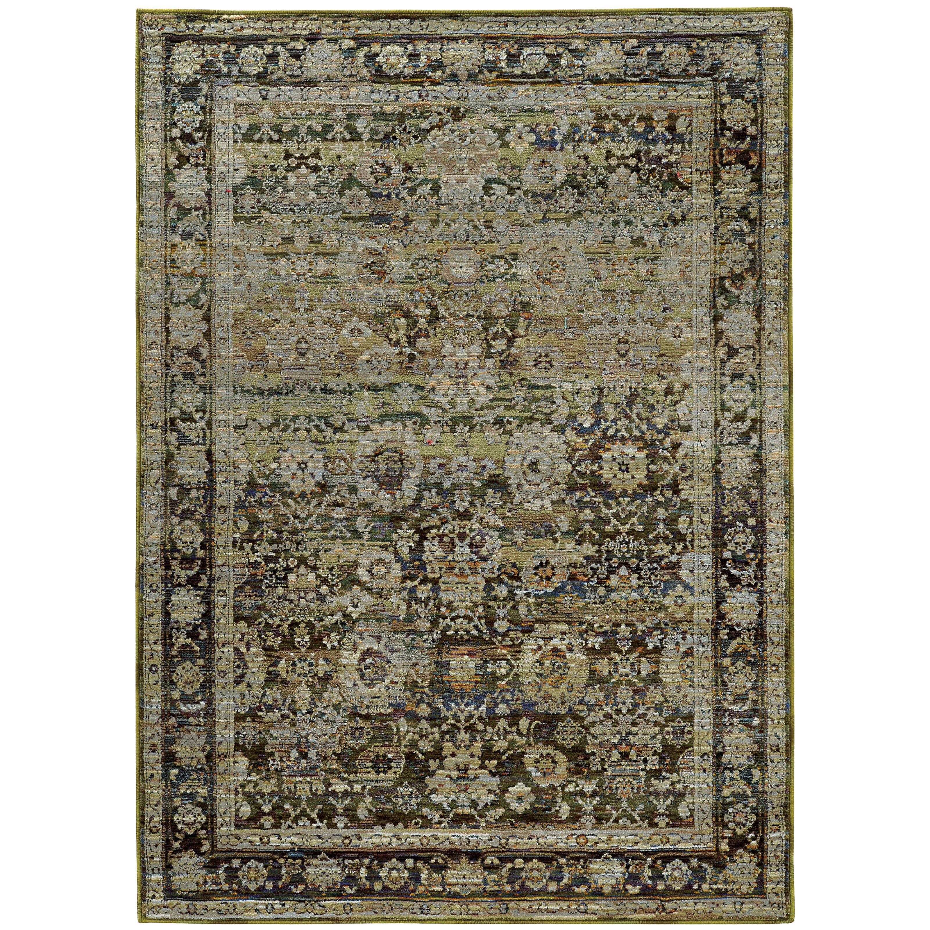 Andorra 7125C Green/Brown Area Rug, green, brown modern traditional area rug with earthy vintage-inspired pattern and dense pile.