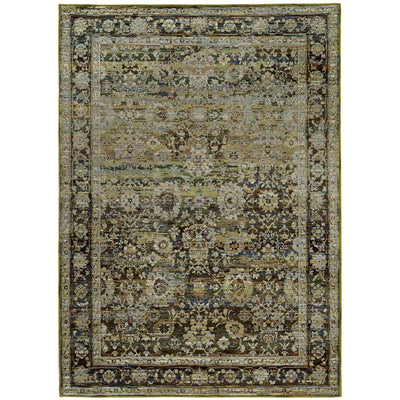 Andorra 7125C Green/Brown Area Rug, green, brown modern traditional area rug with earthy vintage-inspired pattern and dense pile.