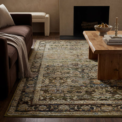 Andorra 7125C Green/Brown Area Rug, green, brown modern traditional area rug with earthy vintage-inspired pattern and dense pile.