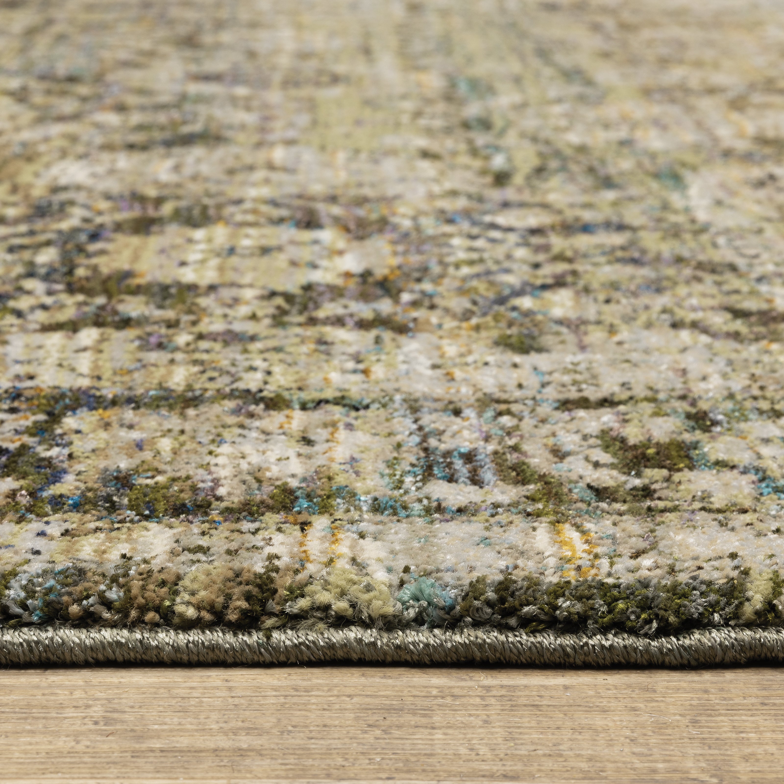 Andorra 7125C Green/Brown Area Rug, green, brown modern traditional area rug with earthy vintage-inspired pattern and dense pile.