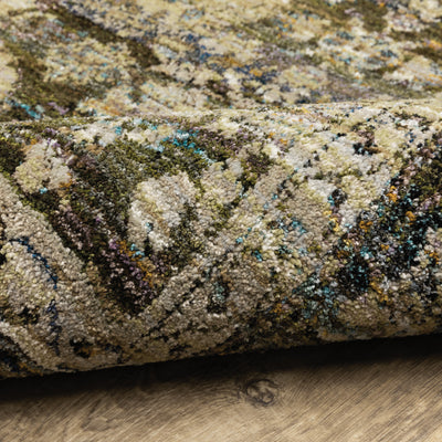 Andorra 7125C Green/Brown Area Rug, green, brown modern traditional area rug with earthy vintage-inspired pattern and dense pile.