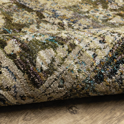 Andorra 7125C Green/Brown Area Rug, green, brown modern traditional area rug with earthy vintage-inspired pattern and dense pile.