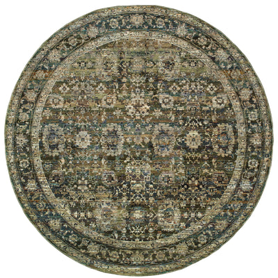Andorra 7125C Green/Brown Area Rug, green, brown modern traditional area rug with earthy vintage-inspired pattern and dense pile.