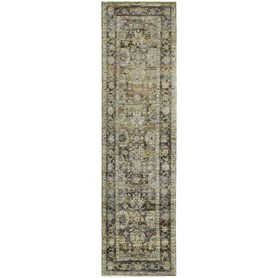 Andorra 7125C Green/Brown Area Rug, green, brown modern traditional area rug with earthy vintage-inspired pattern and dense pile.