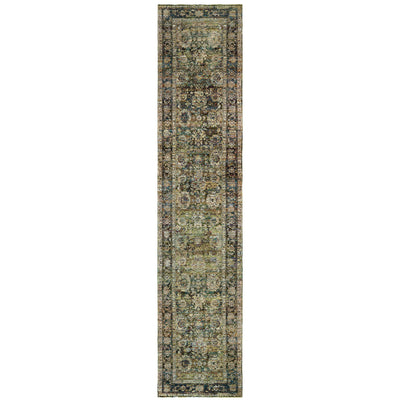 Andorra 7125C Green/Brown Area Rug, green, brown modern traditional area rug with earthy vintage-inspired pattern and dense pile.