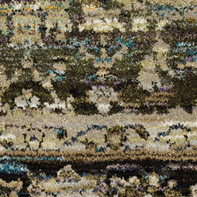Andorra 7125C Green/Brown Area Rug, green, brown modern traditional area rug with earthy vintage-inspired pattern and dense pile.