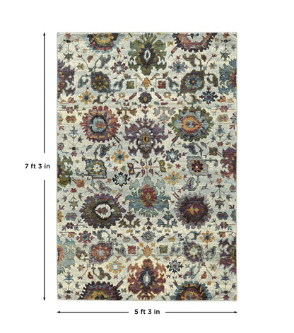 Andorra 7129A Stone/Multi Area Rug, stone multi modern traditional area rug with vintage-inspired pattern and plush pile.