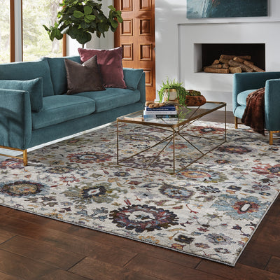 Andorra 7129A Stone/Multi Area Rug, stone multi modern traditional area rug with vintage-inspired pattern and plush pile.