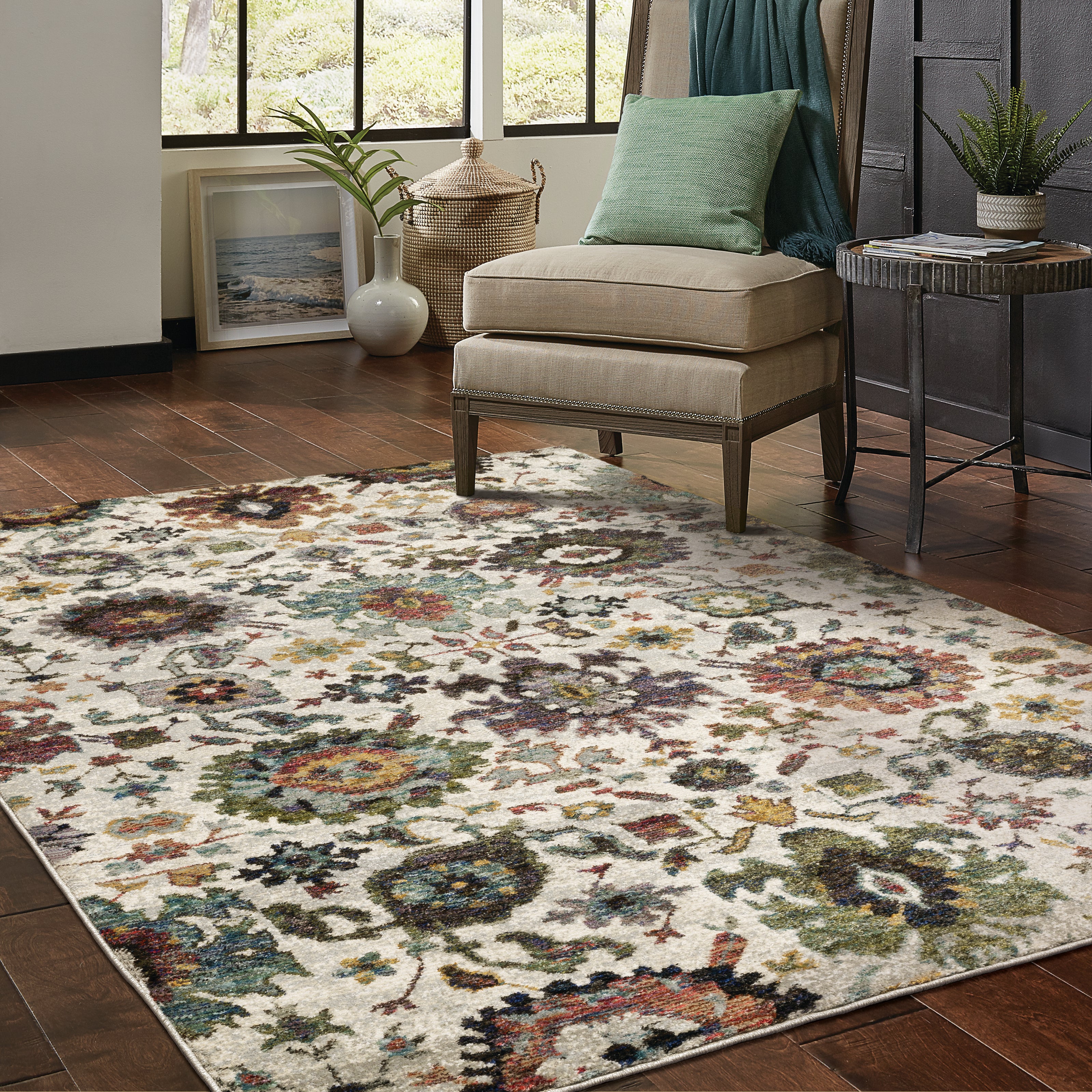 Andorra 7129A Stone/Multi Area Rug, stone multi modern traditional area rug with vintage-inspired pattern and plush pile.