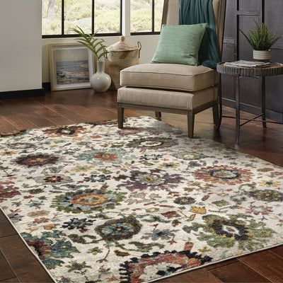 Andorra 7129A Stone/Multi Area Rug, stone multi modern traditional area rug with vintage-inspired pattern and plush pile.