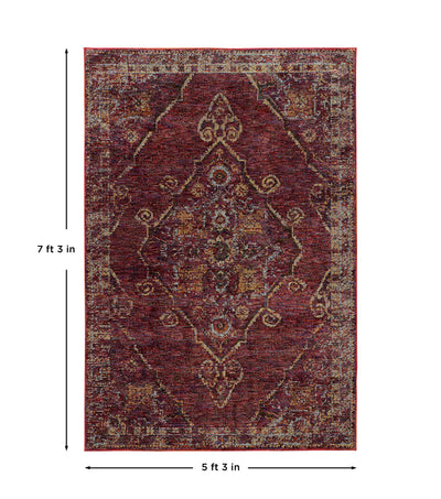 Andorra 7135E Red/Gold Area Rug, red gold modern traditional area rug with classic vintage-inspired pattern and plush pile.