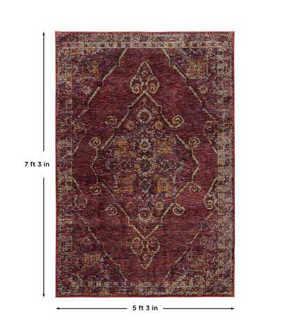 Andorra 7135E Red/Gold Area Rug, red gold modern traditional area rug with classic vintage-inspired pattern and plush pile.