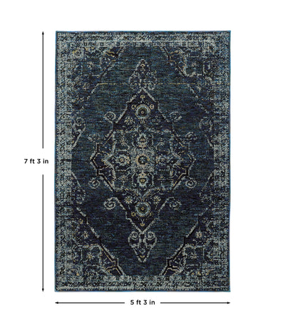 Andorra 7135F Blue/Light Blue Area Rug, blue light blue modern traditional area rug with vintage-style pattern and dense plush pile.