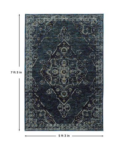Andorra 7135F Blue/Light Blue Area Rug, blue light blue modern traditional area rug with vintage-style pattern and dense plush pile.