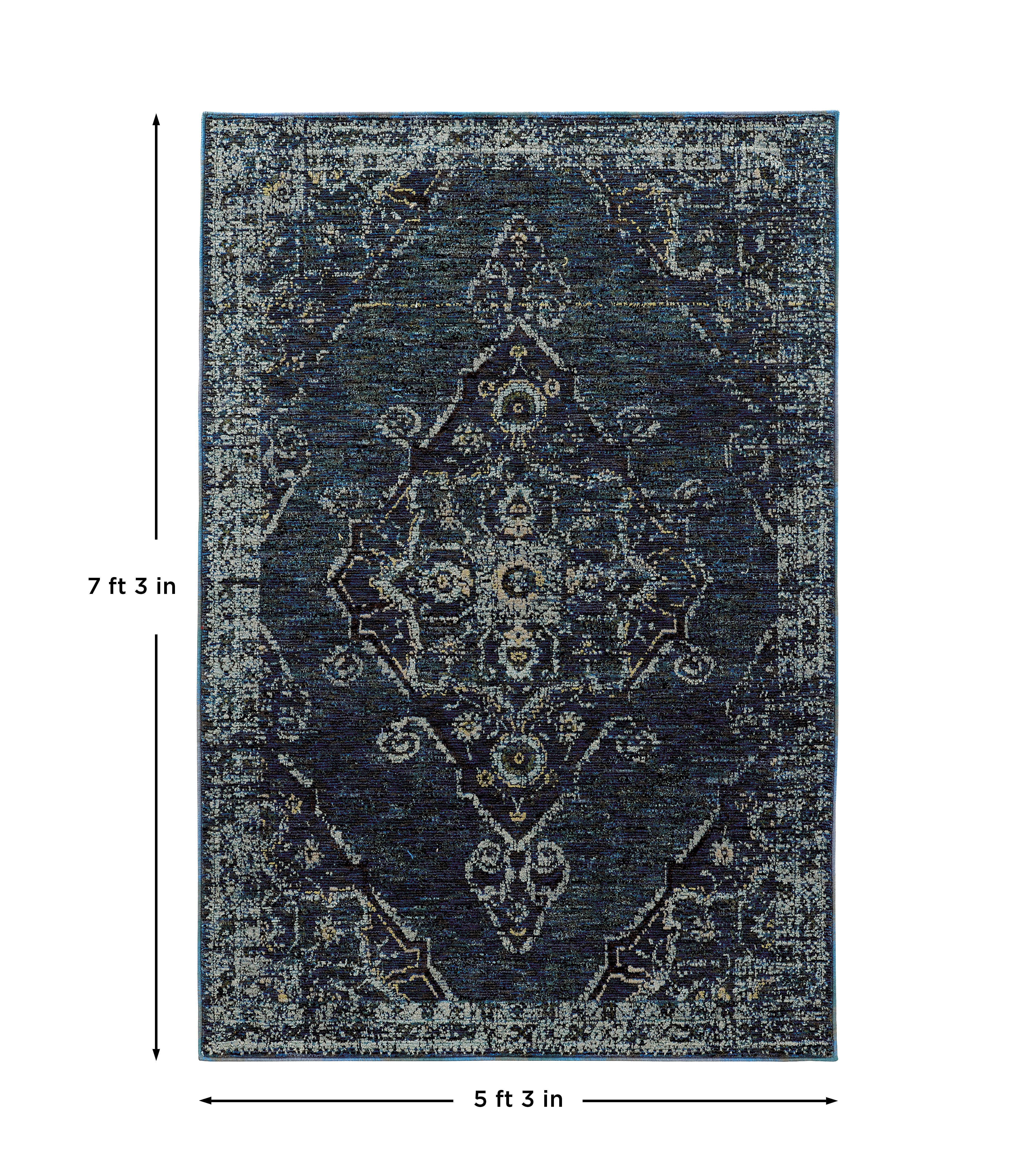 Andorra 7135F Blue/Light Blue Area Rug, blue light blue modern traditional area rug with vintage-style pattern and dense plush pile.