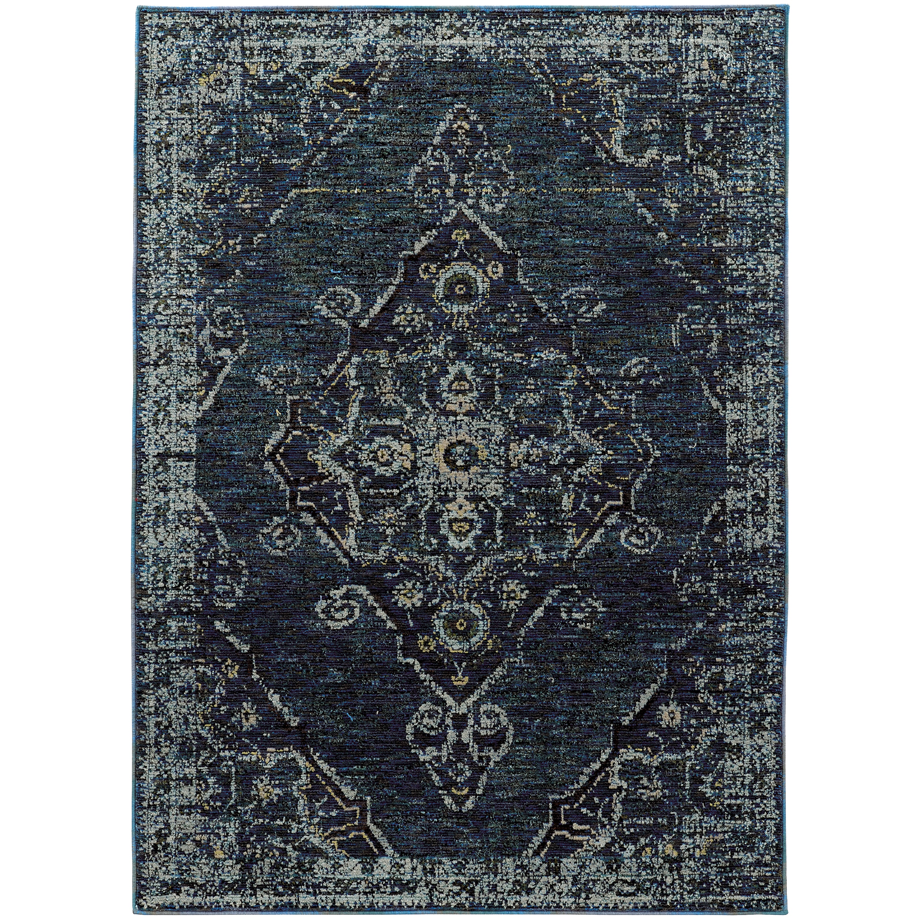 Andorra 7135F Blue/Light Blue Area Rug, blue light blue modern traditional area rug with vintage-style pattern and dense plush pile.