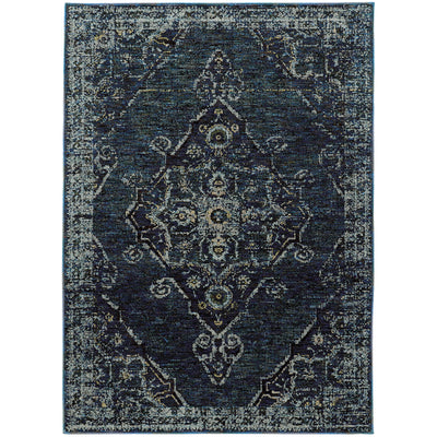 Andorra 7135F Blue/Light Blue Area Rug, blue light blue modern traditional area rug with vintage-style pattern and dense plush pile.