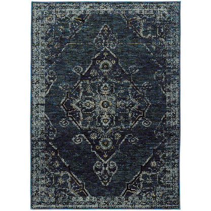 Andorra 7135F Blue/Light Blue Area Rug, blue light blue modern traditional area rug with vintage-style pattern and dense plush pile.